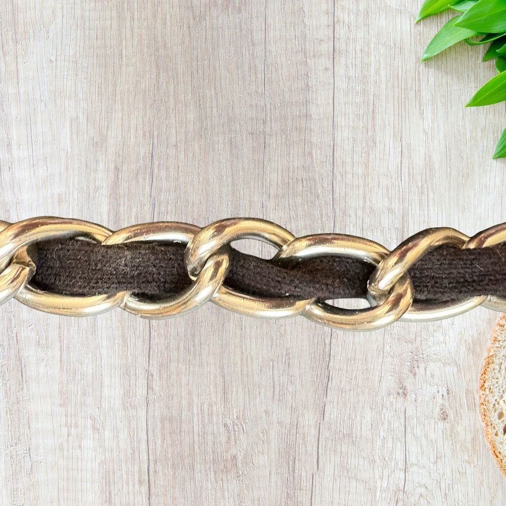 Michael Kors Womens Chain Belt Black Fabric Gold Tone Metal